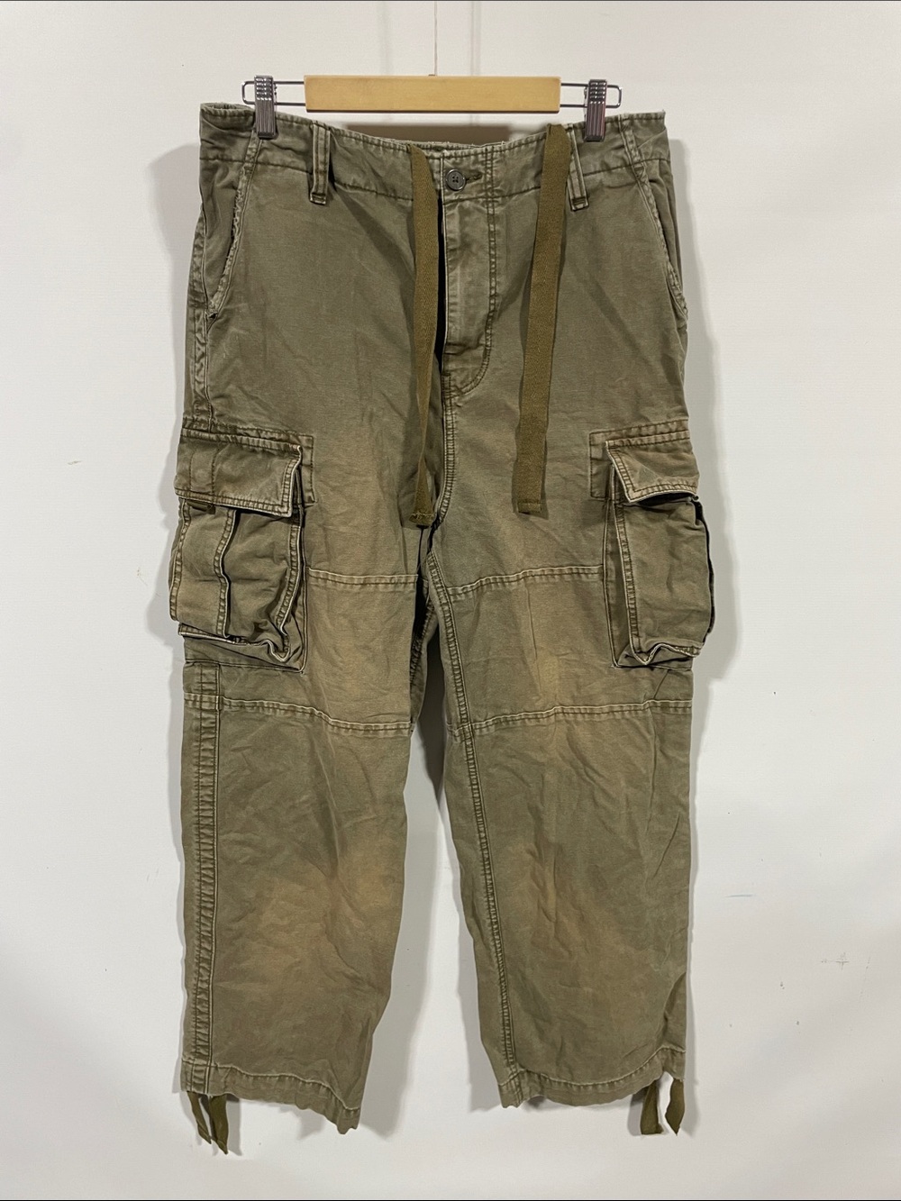 BDG Men's Olive Cargo Pants with Drawstring Waist